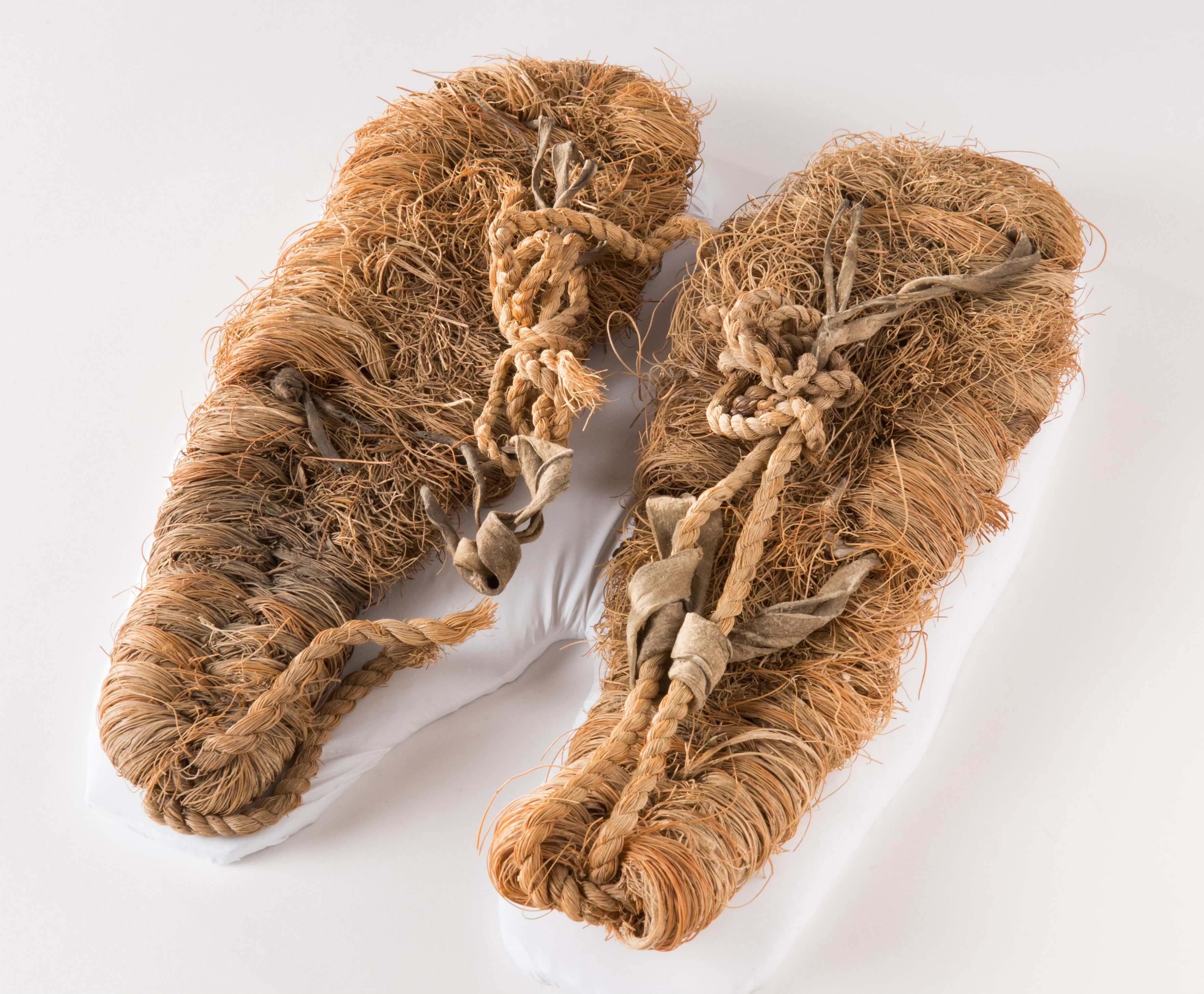 Traditional Cahuilla sandals, made of yucca fiber with leather ties.